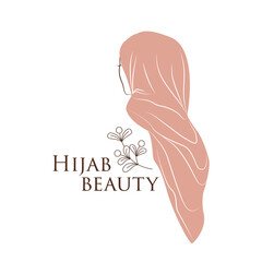 Woman in hijab. Vector logo in minimal style for boutique fashion or business. Female portrait, beautiful woman's face. Hand-drawn line art illustration.