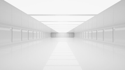 White futuristic tunnel leading to light. Wide angle. Modern style abstract 3d rendered background. - 542632520