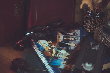 Aesthetic of old photos, albums with vintage photo, fashion trend on a retro vibes