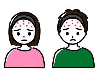 ニキビに悩む小学生から中学生くらいの女の子と男の子のセット