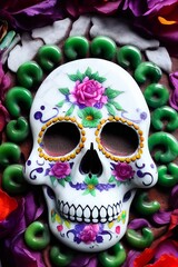 marble and jade, sculpture of a sugar skull day of the dead