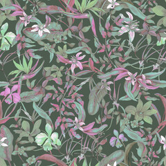 Seamless pattern with tropical orchid flowers in vintage watercolor technique