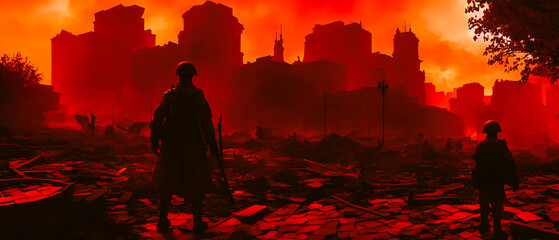 Fototapeta premium Concept illustration of a destroyed city after war, background illustration.