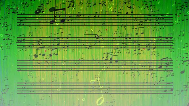 Rain of chaotically pouring musical symbols