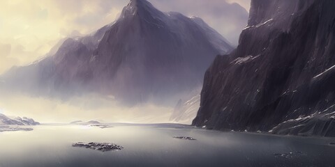 fantasy mystical mountain landscape illustration