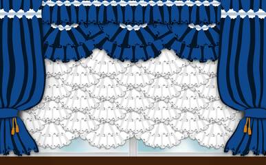 フリル_カーテン_青