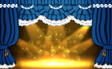 フリル_カーテン_ステージ_青