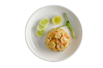 Fried Rice with Shrimps on with dish.