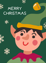 Merry Christmas and Happy greeting wishes cute elf.