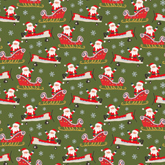 Christmas pattern with Santa Claus on a green background.