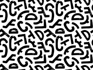 Brush-drawn geometric shapes seamless pattern. Messy scribbles, bold curvy lines illustration. Modern abstract wallpaper with simple geometric shapes. Black and white modern ornament.