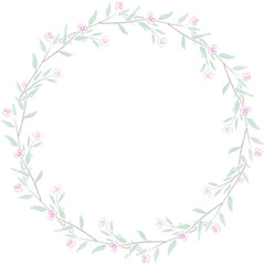 Fototapeta na wymiar sweet tiny pink watercolor roses wreath frame