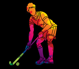 Field Hockey Sport Male Player Action Cartoon Graphic Vector