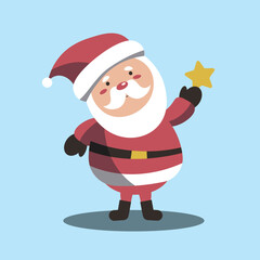 Vector illustration of cute Santa Claus mascot or character isolated on blue background. Flat style. EPS