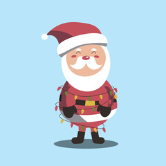 Vector illustration of cute Santa Claus mascot or character isolated on blue background. Flat style. EPS