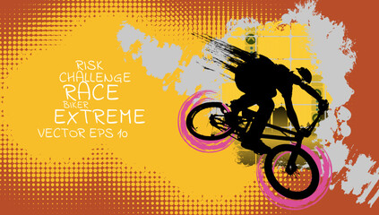Vector banner or flyer with cyclist on the bike. Abstract poster of BMX competitions sport template - 542641710