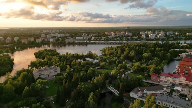 Oulu river and Oulu city in summer, Finland 