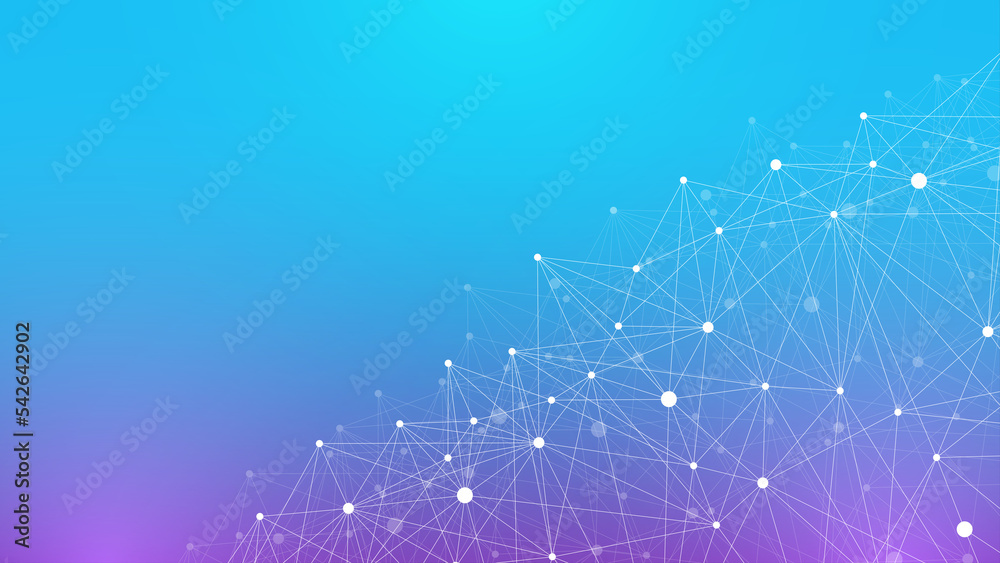 Aufkleber Digits abstract illustration with connected line and dots, wave flow. Digital neural networks. Network and connection background for your presentation. Graphic polygonal background.