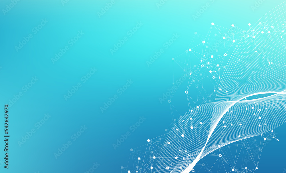 Fototapete Digits abstract illustration with connected line and dots, wave flow. Digital neural networks. Network and connection background for your presentation. Graphic polygonal background.