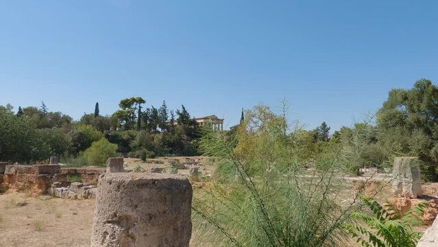 View Of Ruins And Bush Plants Near Temple of Hephaestus In Athens