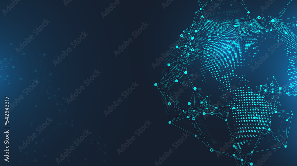 Poster global communication network concept illustration. social network communication in the global busine
