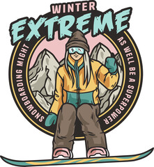 Snowboarder on a snowy mountain. Winter season extreme active sport. Emblem about snowboarding