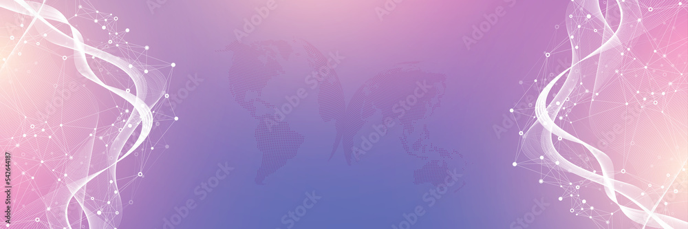 Poster Digits abstract illustration with connected line and dots, wave flow. Digital neural networks. Network and connection background for your presentation. Graphic polygonal background.