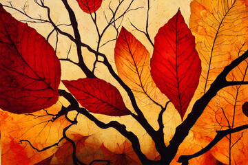 Naklejka na ściany i meble Mixed Media Abstract Autumn Illustration