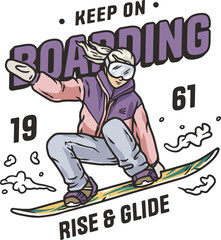 Snowboarder on a snowy mountain. Winter season extreme active sport. Emblem about snowboarding