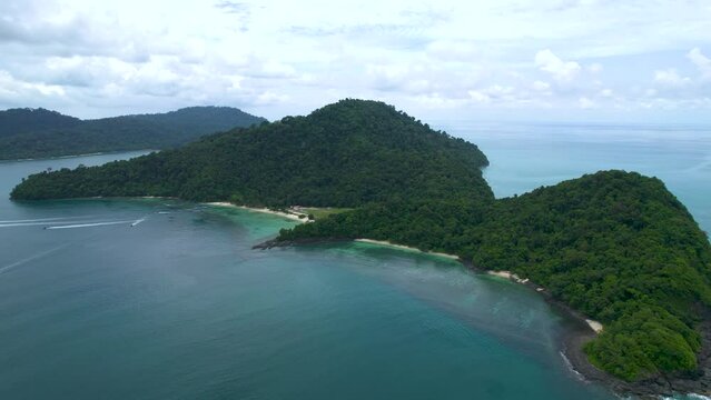 Langkawi Island, Malaysia. Drone flight over Beras Basah island. 