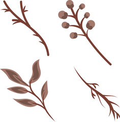 set of brown dried plant stalks and leaves floral pattern frame element illustration