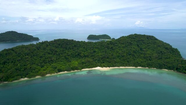 Greenery Wooded Mountains In The Tropical Island Of Pulau Beras Basah In Kedah, Malaysia. Aerial Shot