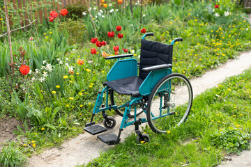 Old wheelchair and damaged, disabled car, Bad health concept and seriously ill and died.