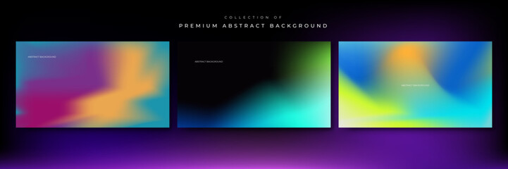 Blurred backgrounds set with modern abstract blurred color gradient patterns. Smooth templates collection for brochures, posters, banners, flyers and cards. Vector illustration.