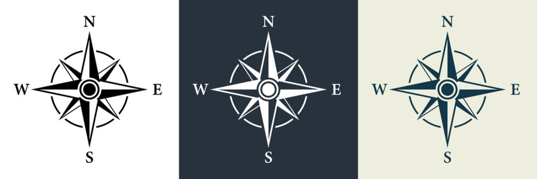 Adventure Direction Arrow to North South West East Orientation Navigator Modern Sign. Compass Map Silhouette Icon Set. Rose Wind Navigation Retro Equipment Pictogram. Isolated Vector Illustration