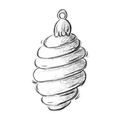 Christmas holidays decoration concept illustration. Hand drawn christmas ball. isolated on white background. Vector sketch. black and white illustration. icon doodle.