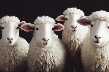 Obraz premium Picture of four white sheep in studio setting
