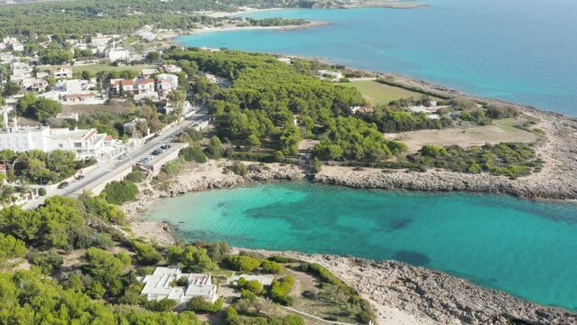 Salento,  spiaggia Baia Capparone, vista aerea dal drone - Marina di Pulsano, Taranto, Puglia, Italy