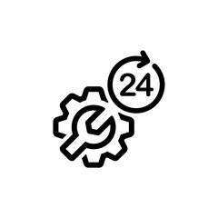 Gear icon. Setting icon. 24 hour Service icon