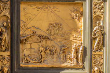 Florence, Italy. Baptistery (UNESCO). Fragment of the Eastern Gate. Lorenzo Ghiberti 