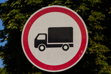 Traffic and road sign No truck prohibited