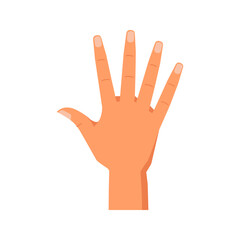Raised fingers showing number five, isolated hand gesture enumeration or counting with help of arm. Nonverbal communication signs. Vector in flat style