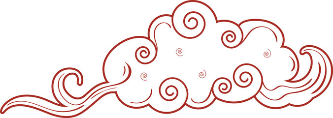 Chinese Cloud. Traditional Red Silhouette Design Element