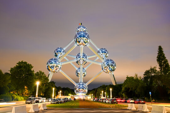 Atomium, symbol of Brussels. Popular tourist attraction and landmark in Bruxelles, Belgium. 