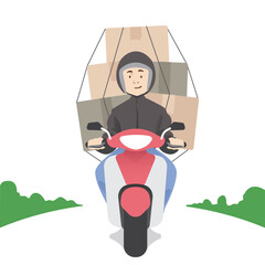 Illustration graphic of courier with multiple orders. Perfect for banner, social media, etc.	