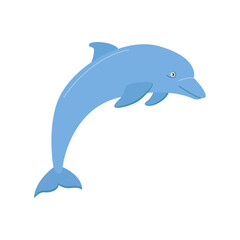 Fototapeta premium Dolphin isolated gregarious toothed whale. Underwater animals and sea life, creature dwelling in sea or ocean. Sociable fish. Vector in flat cartoon style