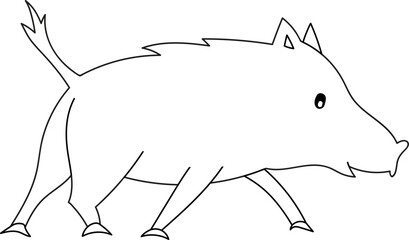 Cute coloring page for kids with cartoon wild pig. Cartoon vector illustration for children isolated on white background.