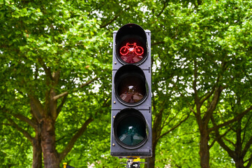 Cyclist red light on traffic light.  