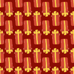 Cristmas seamless pattern with red gift boxes. Perfect for xmas background, wrapping paper, fabric print