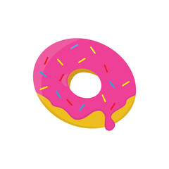 Donut isolated on a white background. Vector illustration. Strawberry donut.
